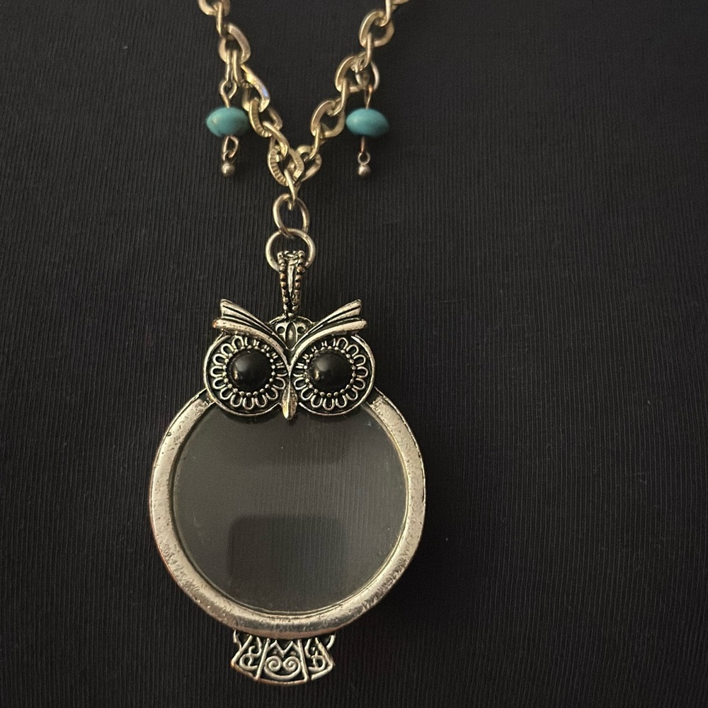 Owl Pendant Necklace/ Magnifying Glass.